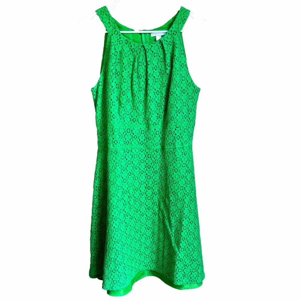 Green Sleeveless Lace Sun Dress, Cocktail Dress, Size 12